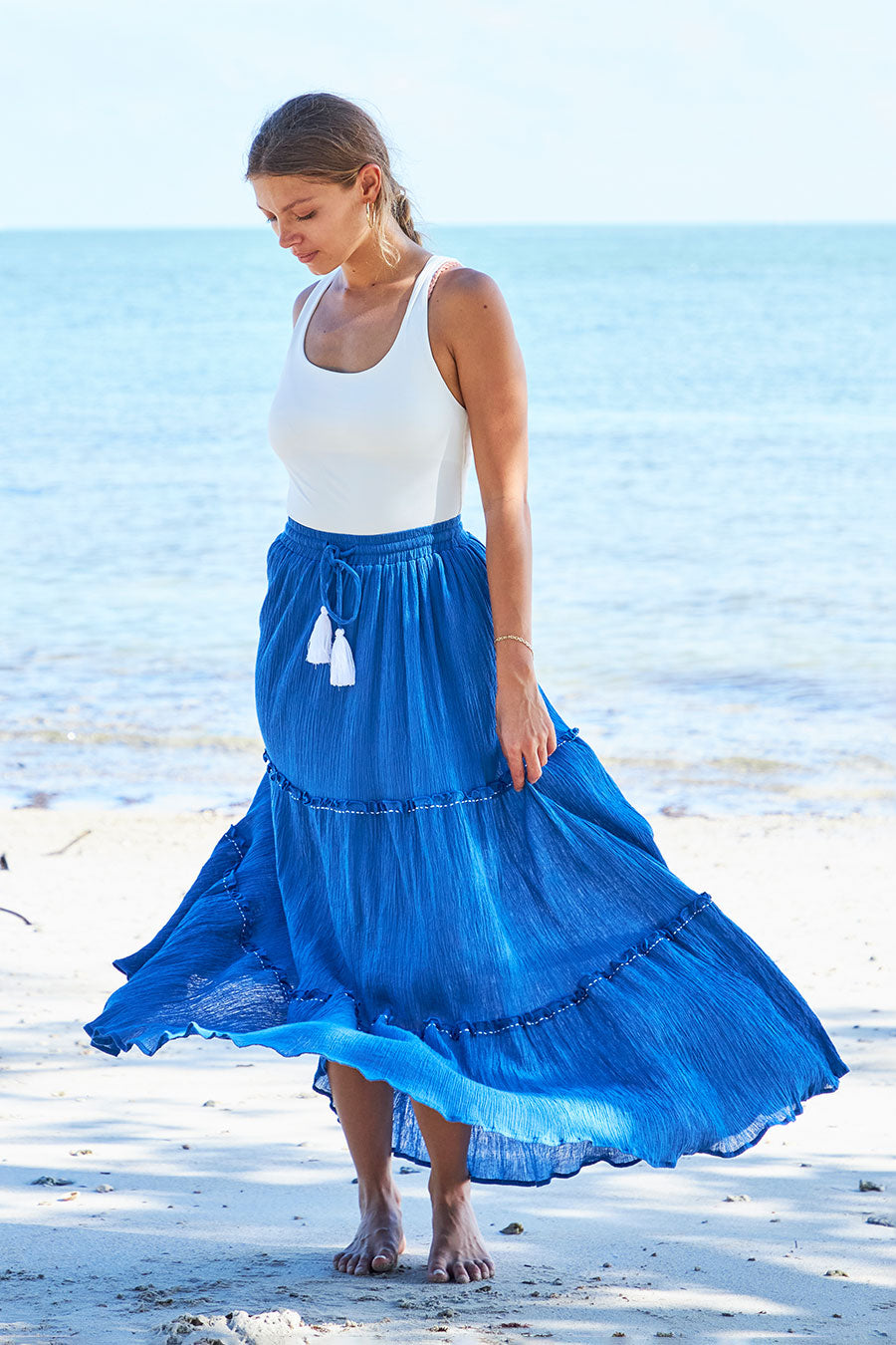 Ariana Tiered Boho Skirt Royal Blue