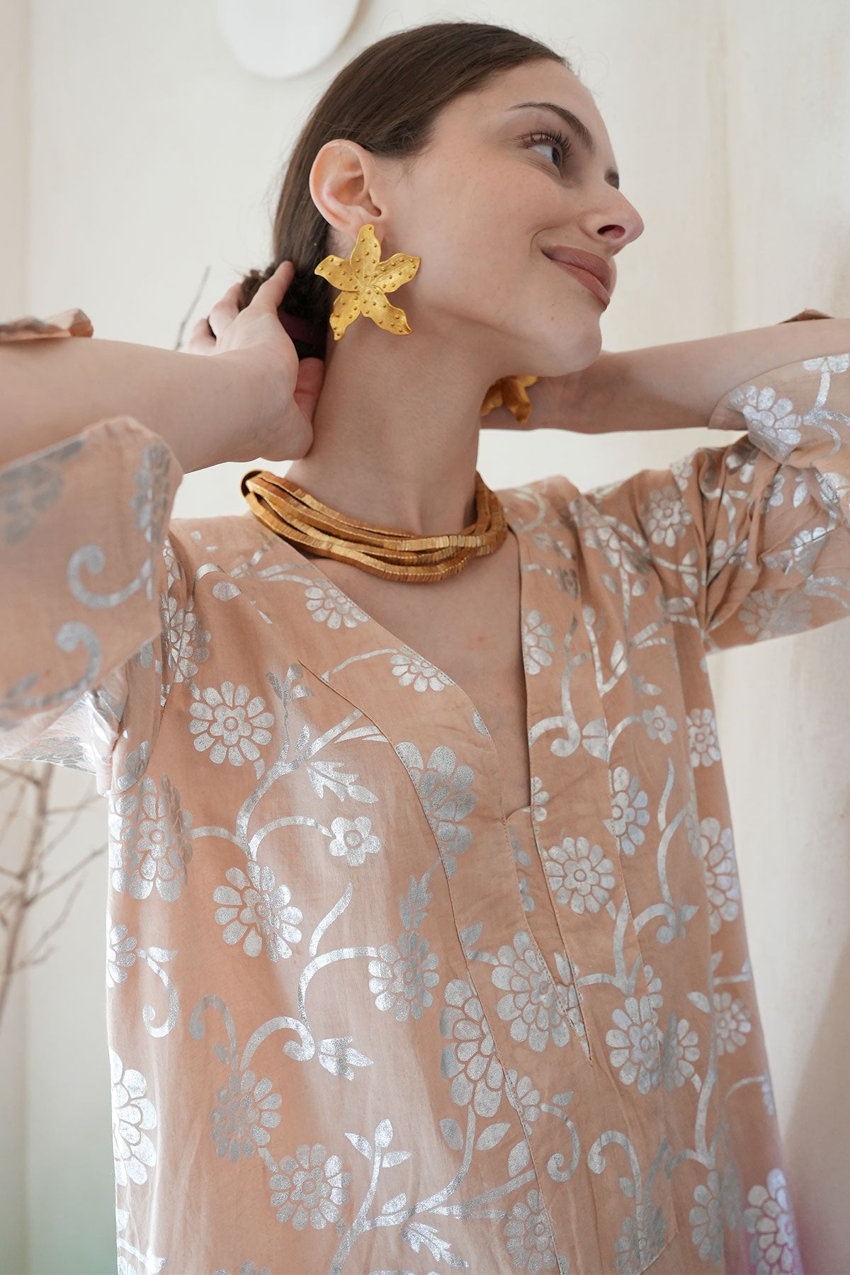 Delfi Maxi Tunic Peach/Fuchsia