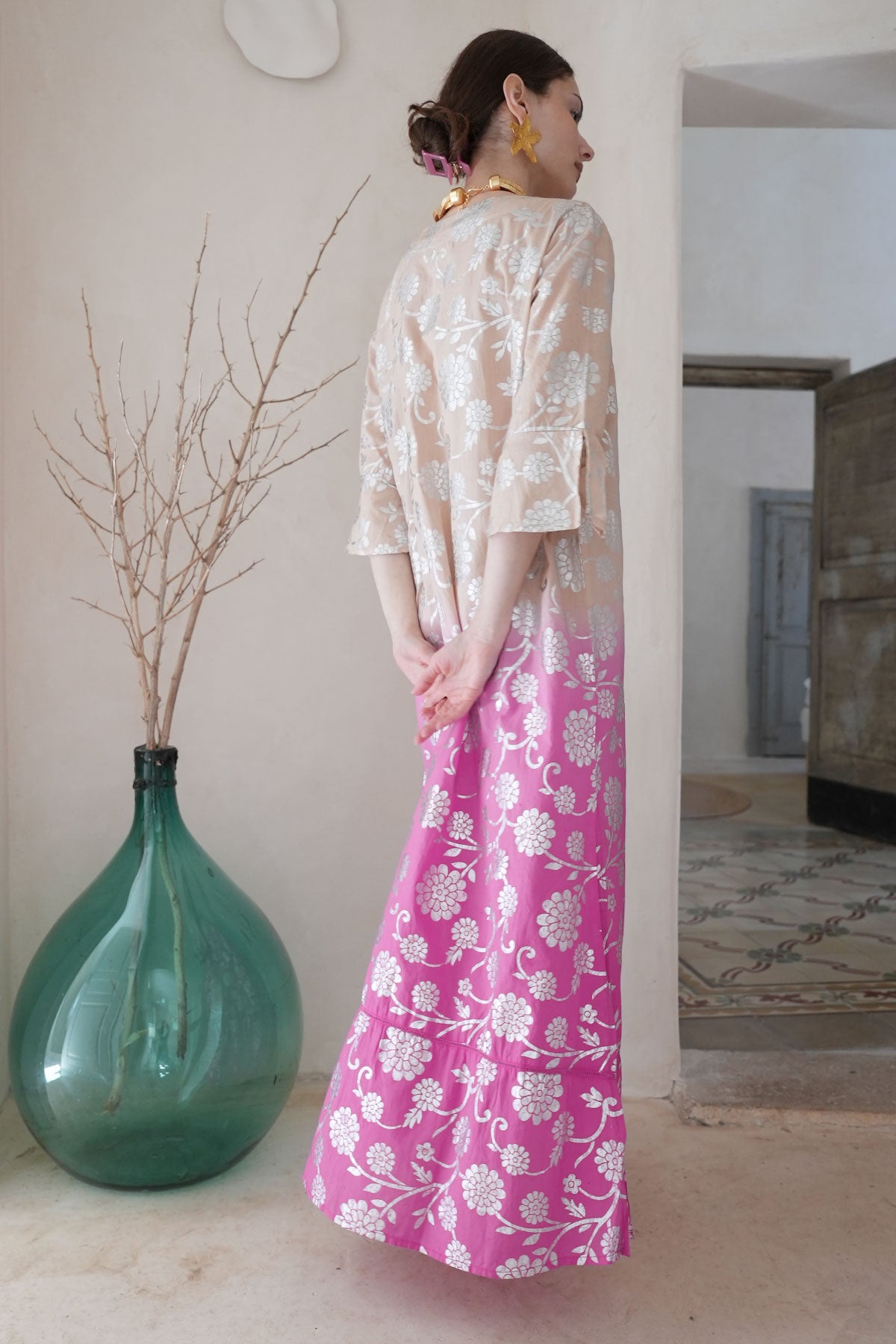 Delfi Maxi Tunic Peach/Fuchsia