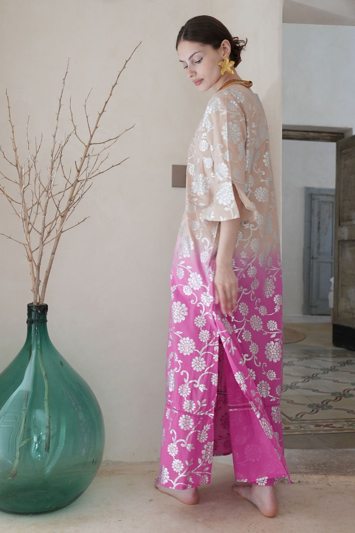 Delfi Maxi Tunic Peach/Fuchsia