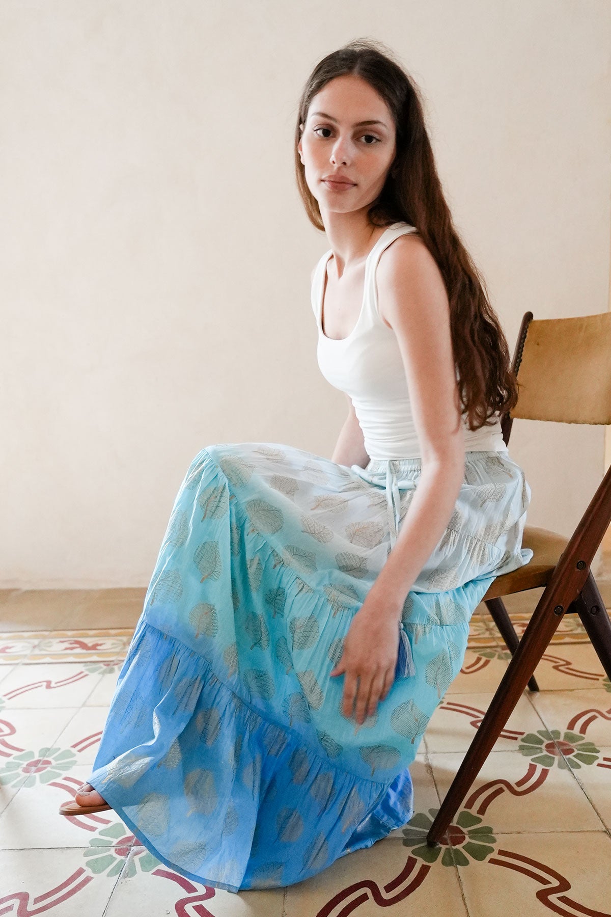 Tessa Metallic Print Skirt Blue
