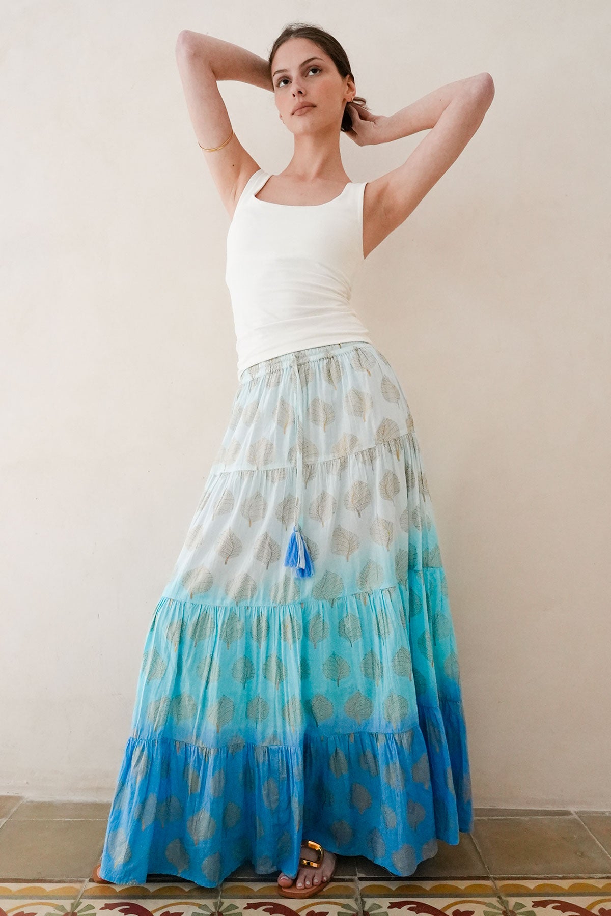 Tessa Metallic Print Skirt Blue