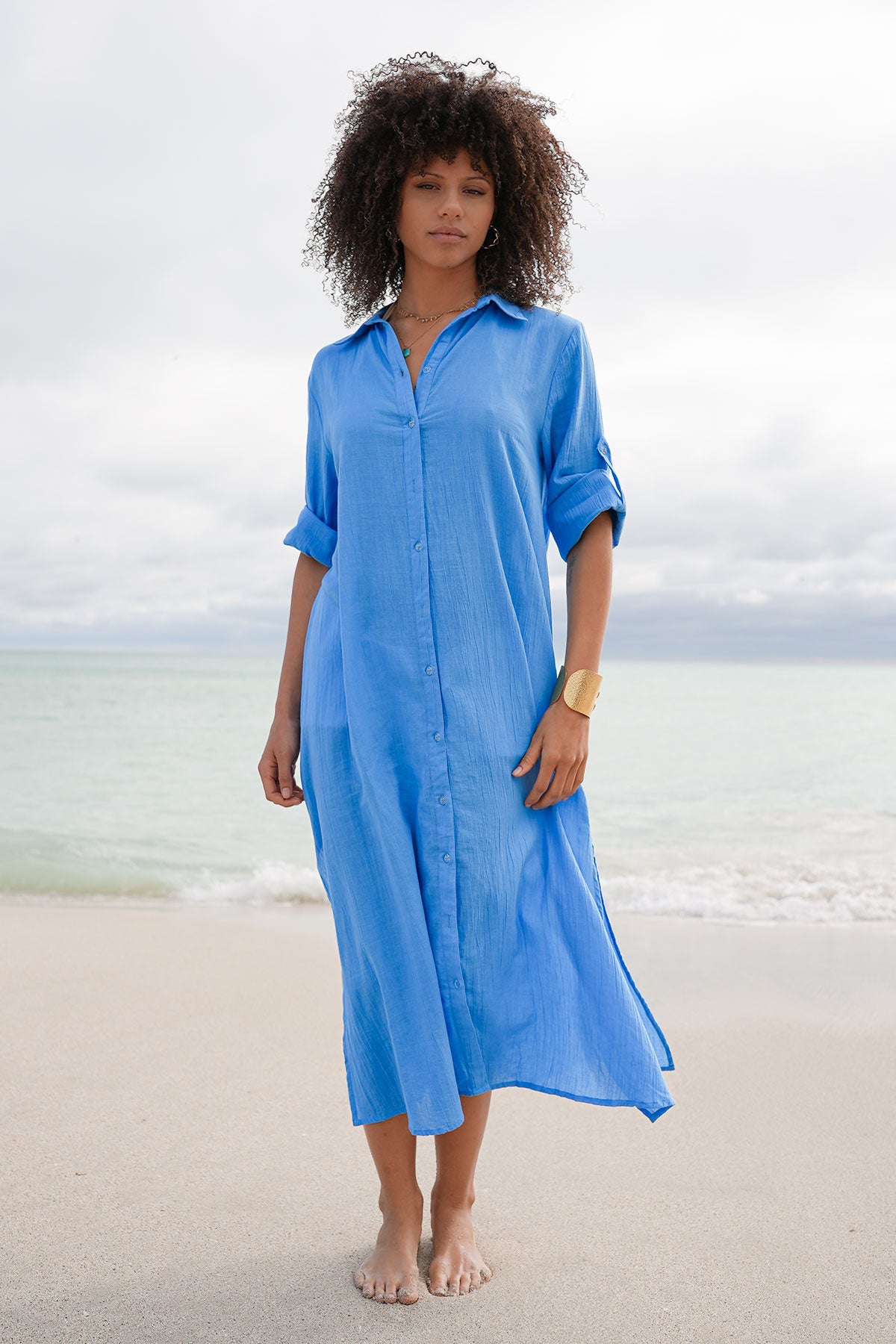 Nila Maxi Shirt Dress Aqua