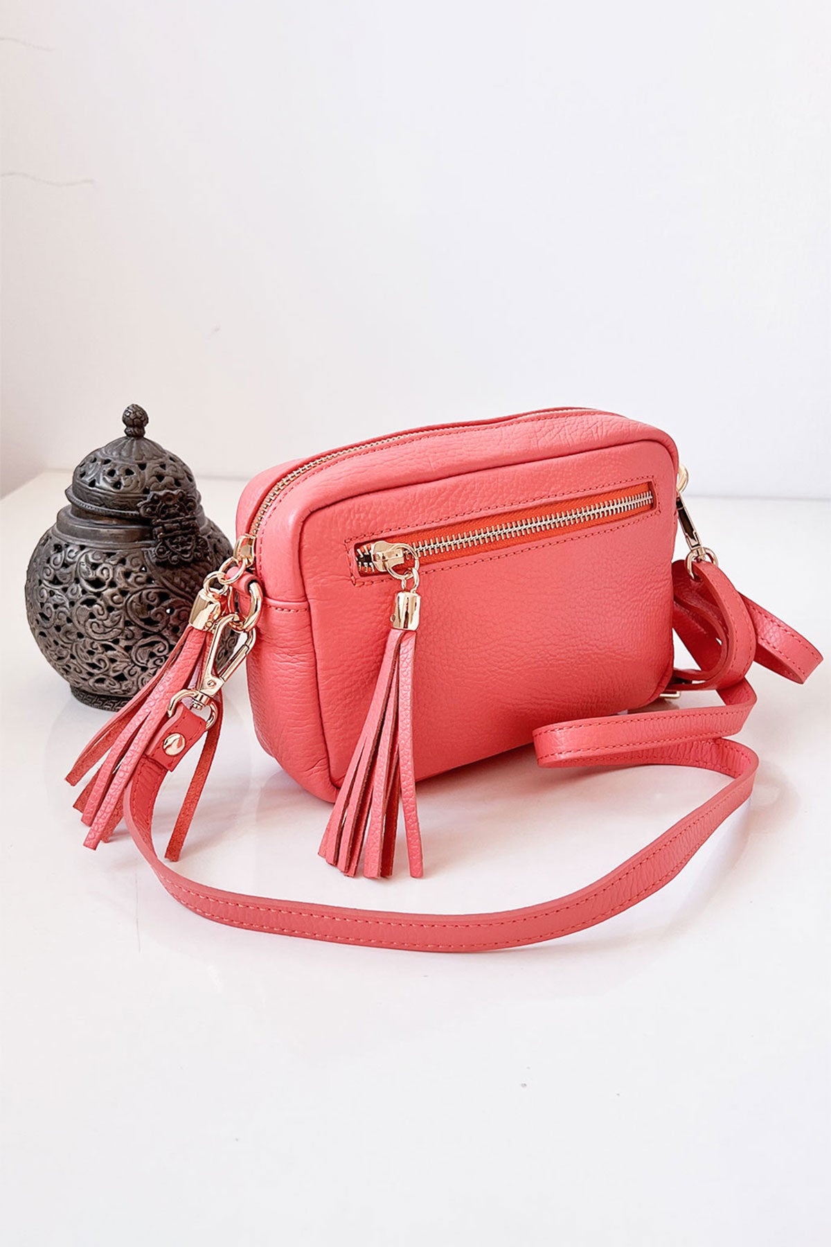 Coral leather bag cheap