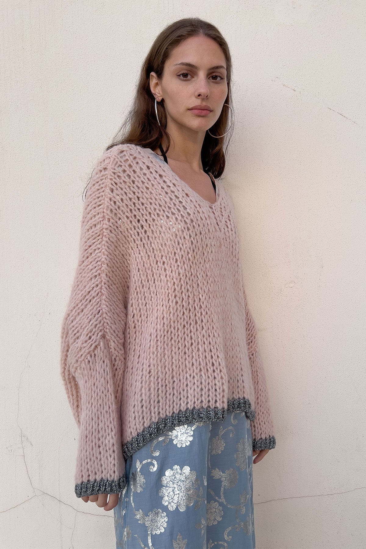 Lula V-Neck Blush Silver Lurex