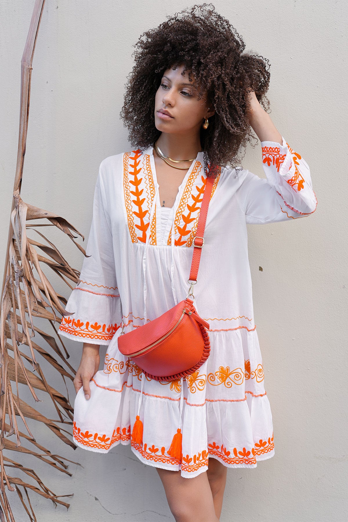 orange and white mini dress Debbie Katz Kady Mini Dress White/Orange – Orange Women's Dress XS