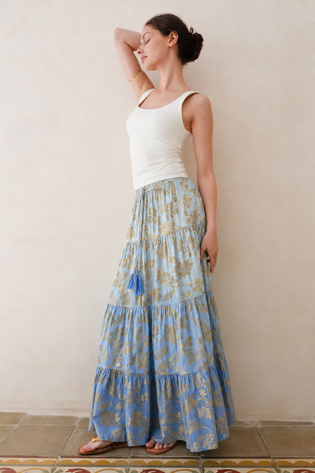 Tessa Metallic Print Skirt Blue