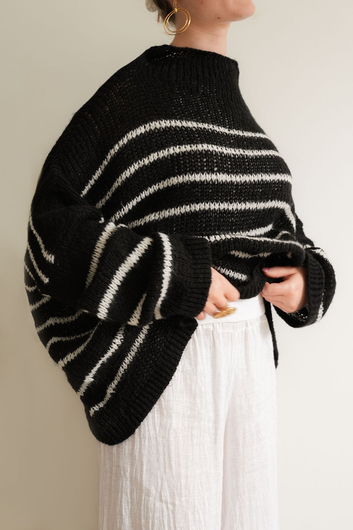 Nella Mock Neck Striped Midnight Navy