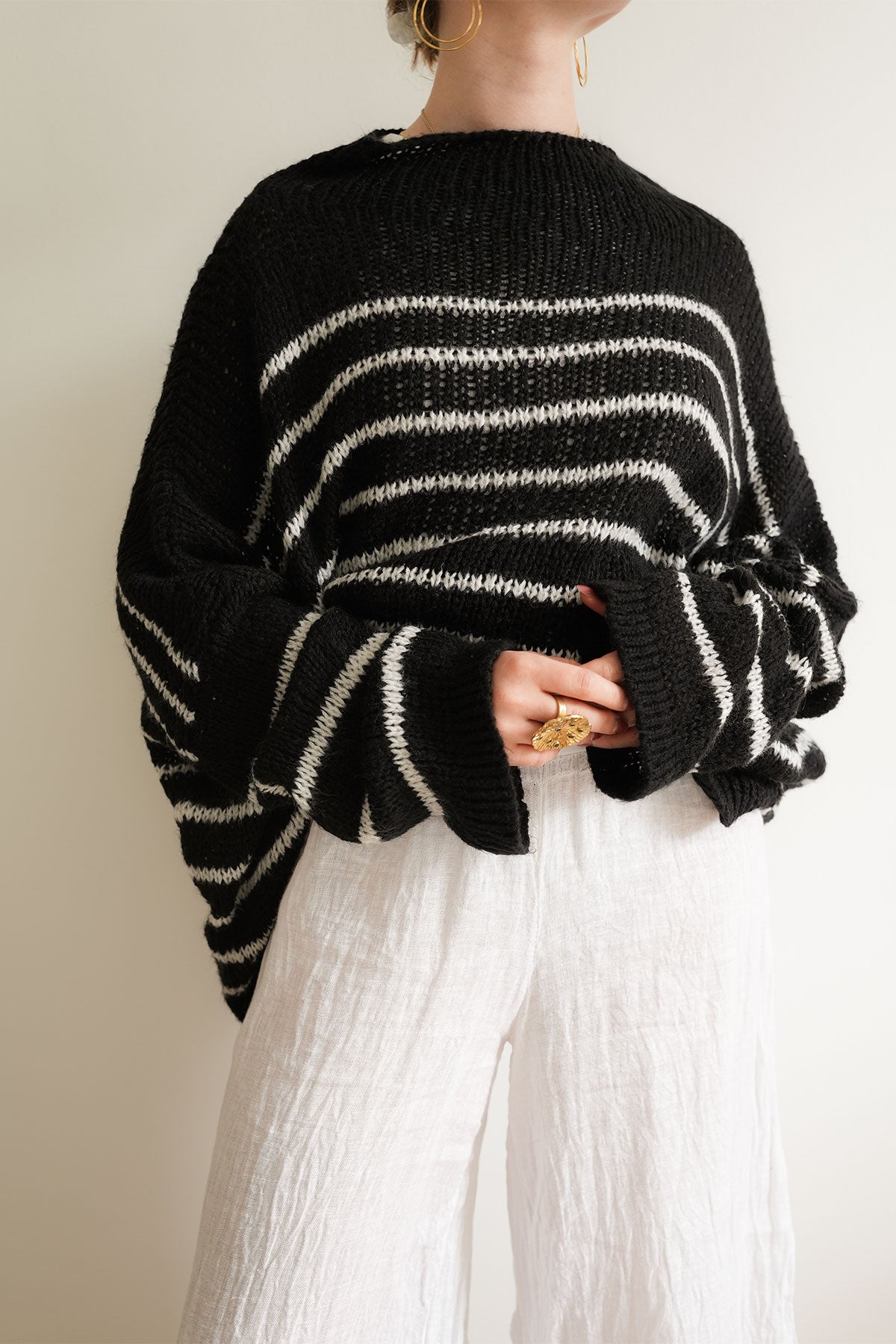 Nella Mock Neck Striped Midnight Navy