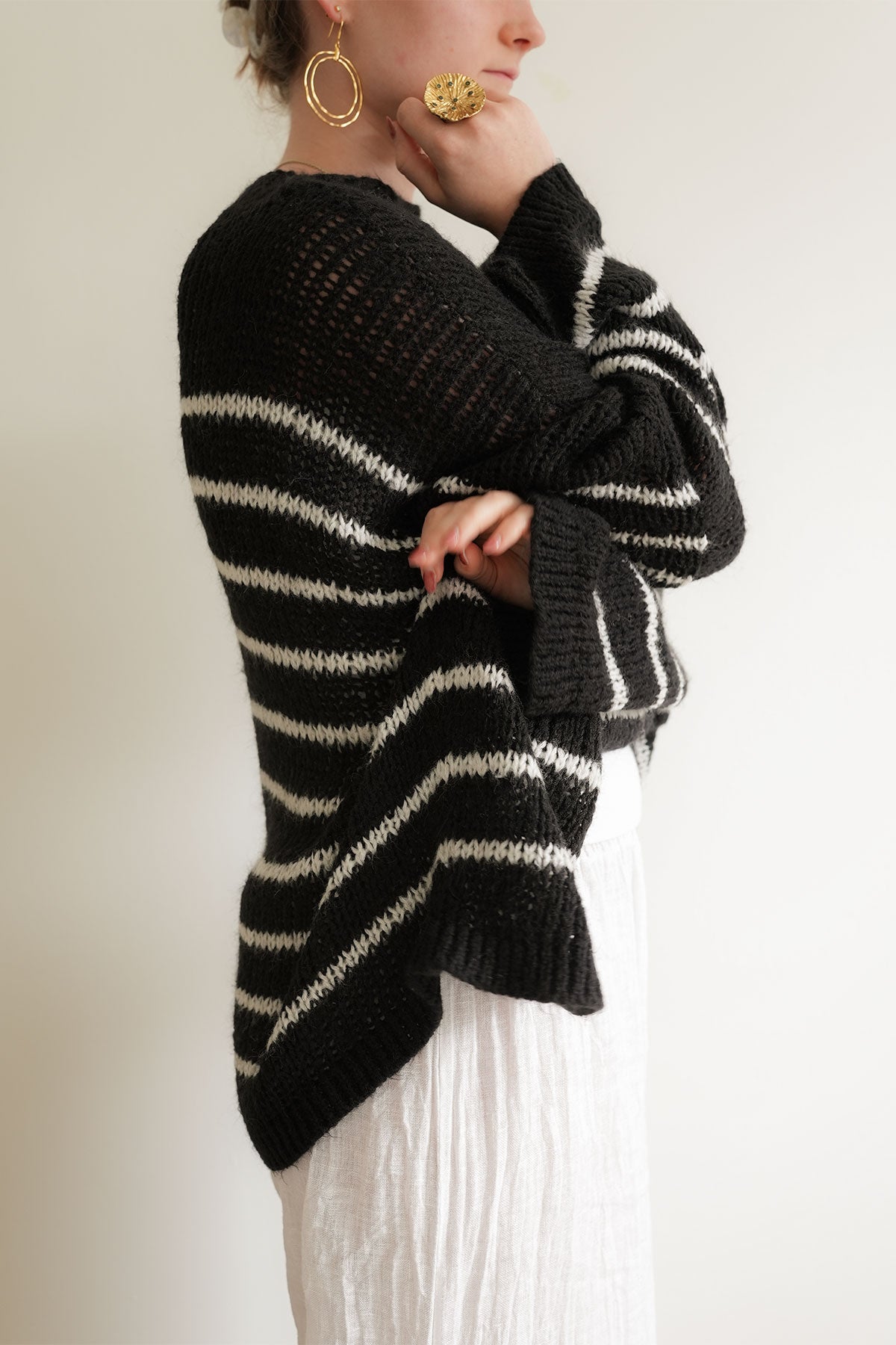 Nella Mock Neck Striped Midnight Navy