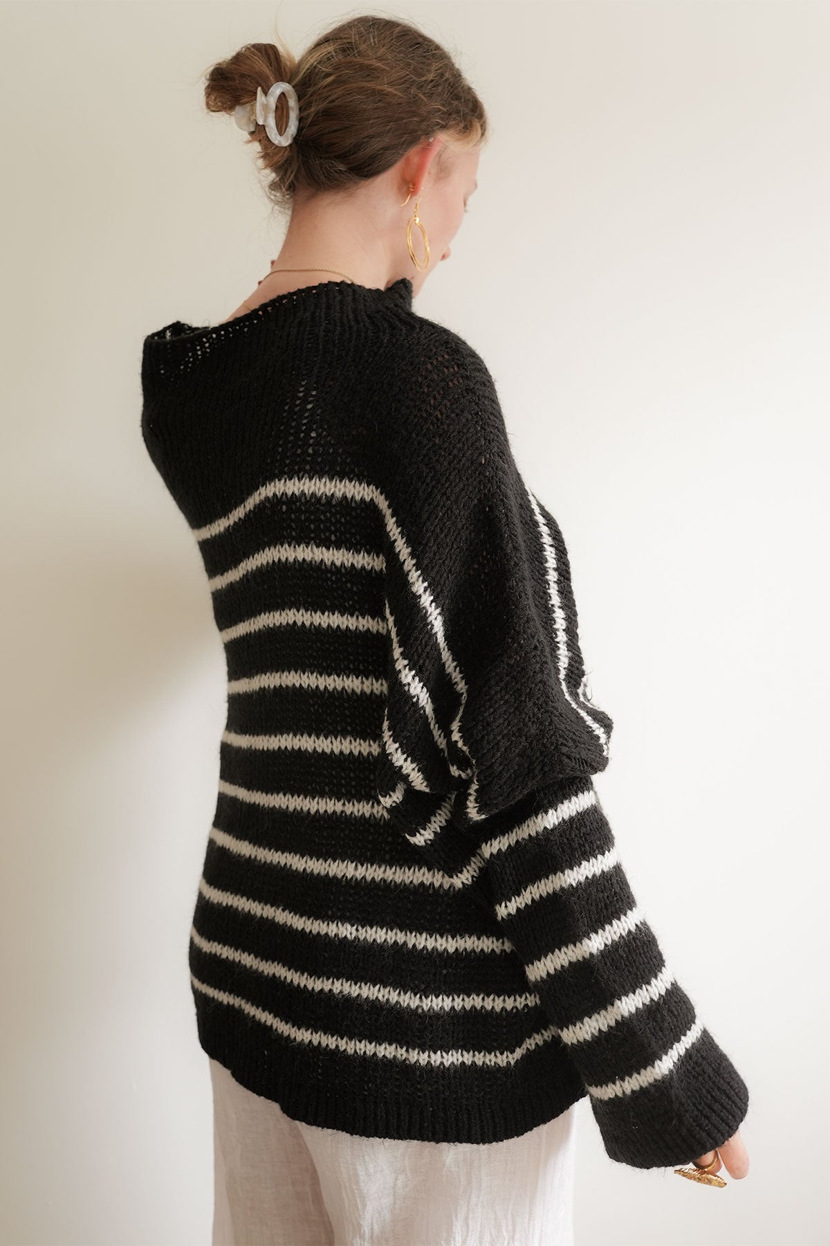 Nella Mock Neck Striped Black