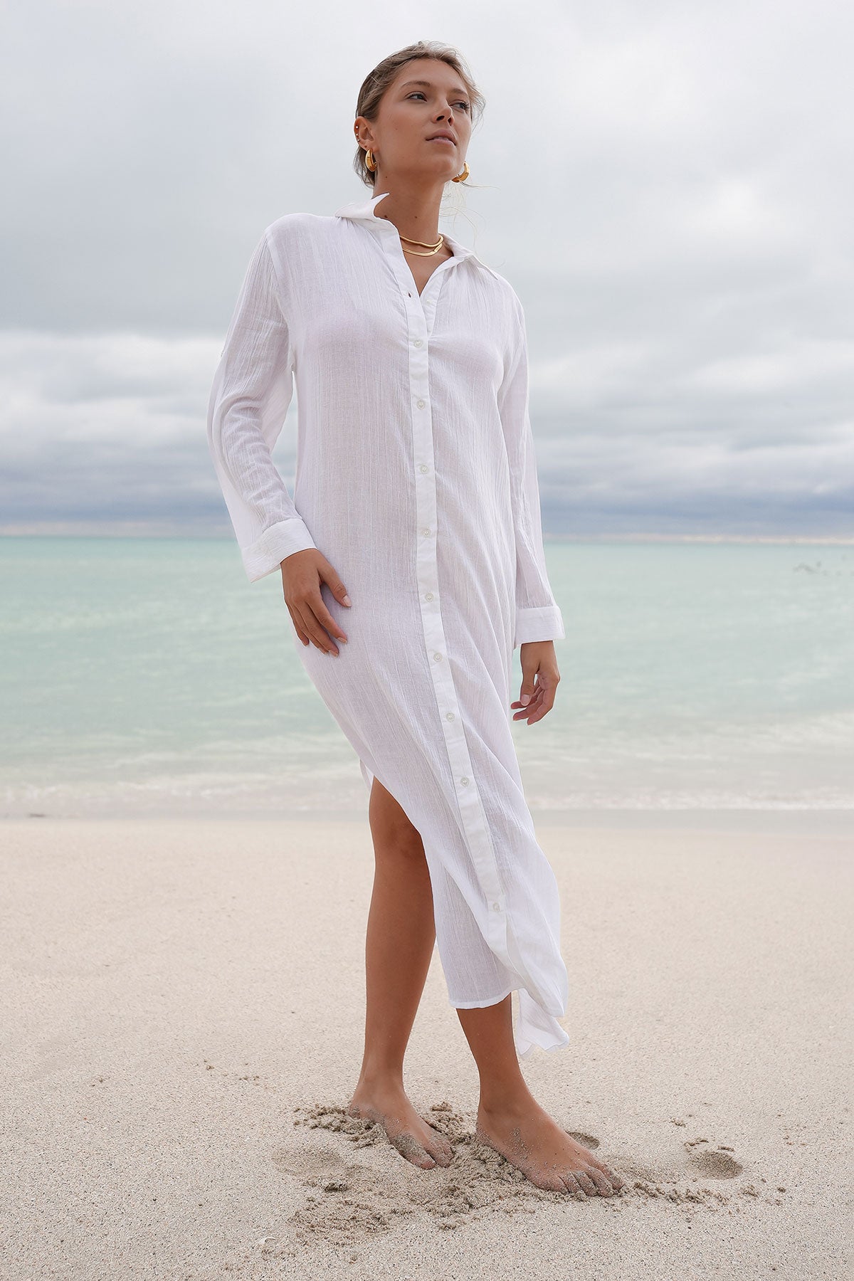 Nila Maxi Shirt Dress White