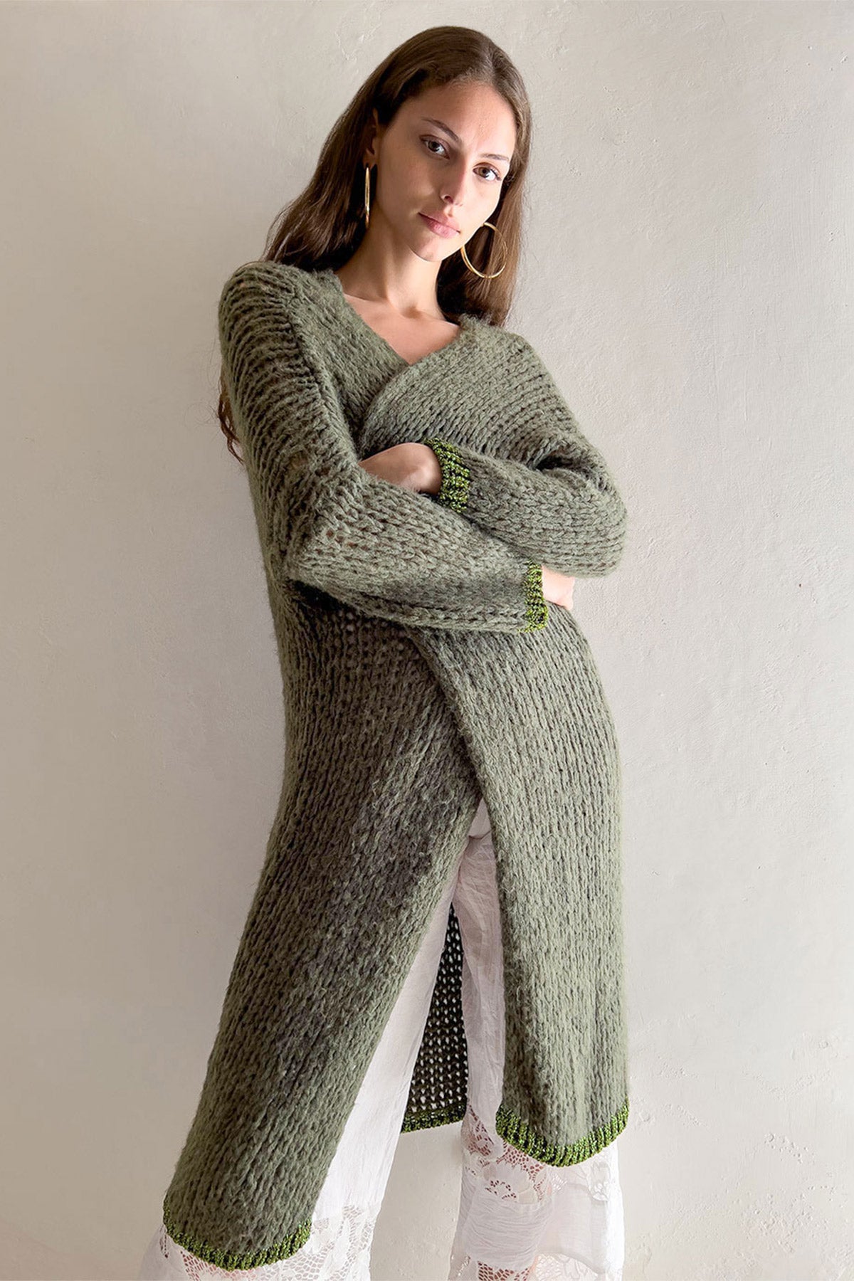 Rose Duster Cardigan Khaki Lurex