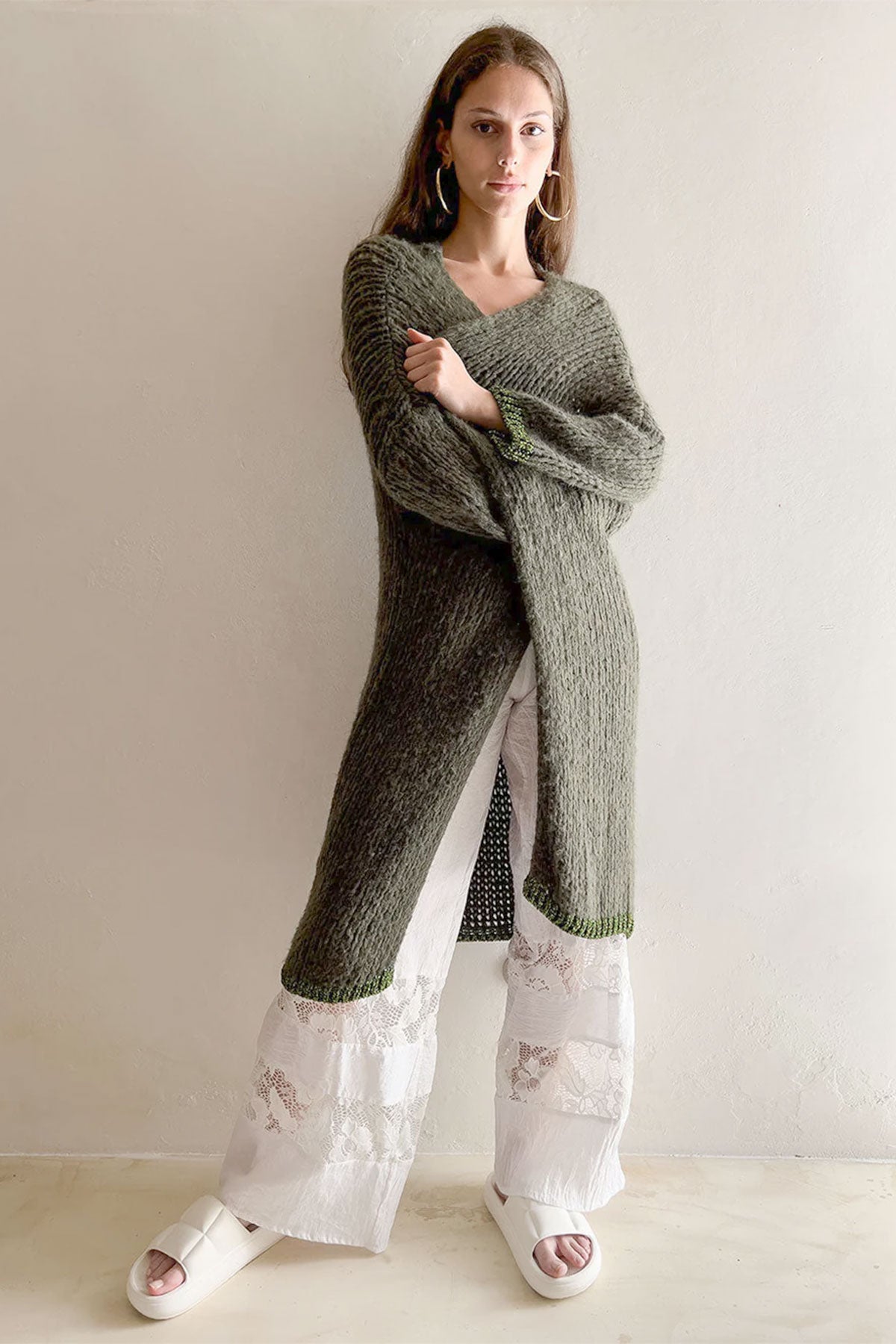 Rose Duster Cardigan Khaki Lurex