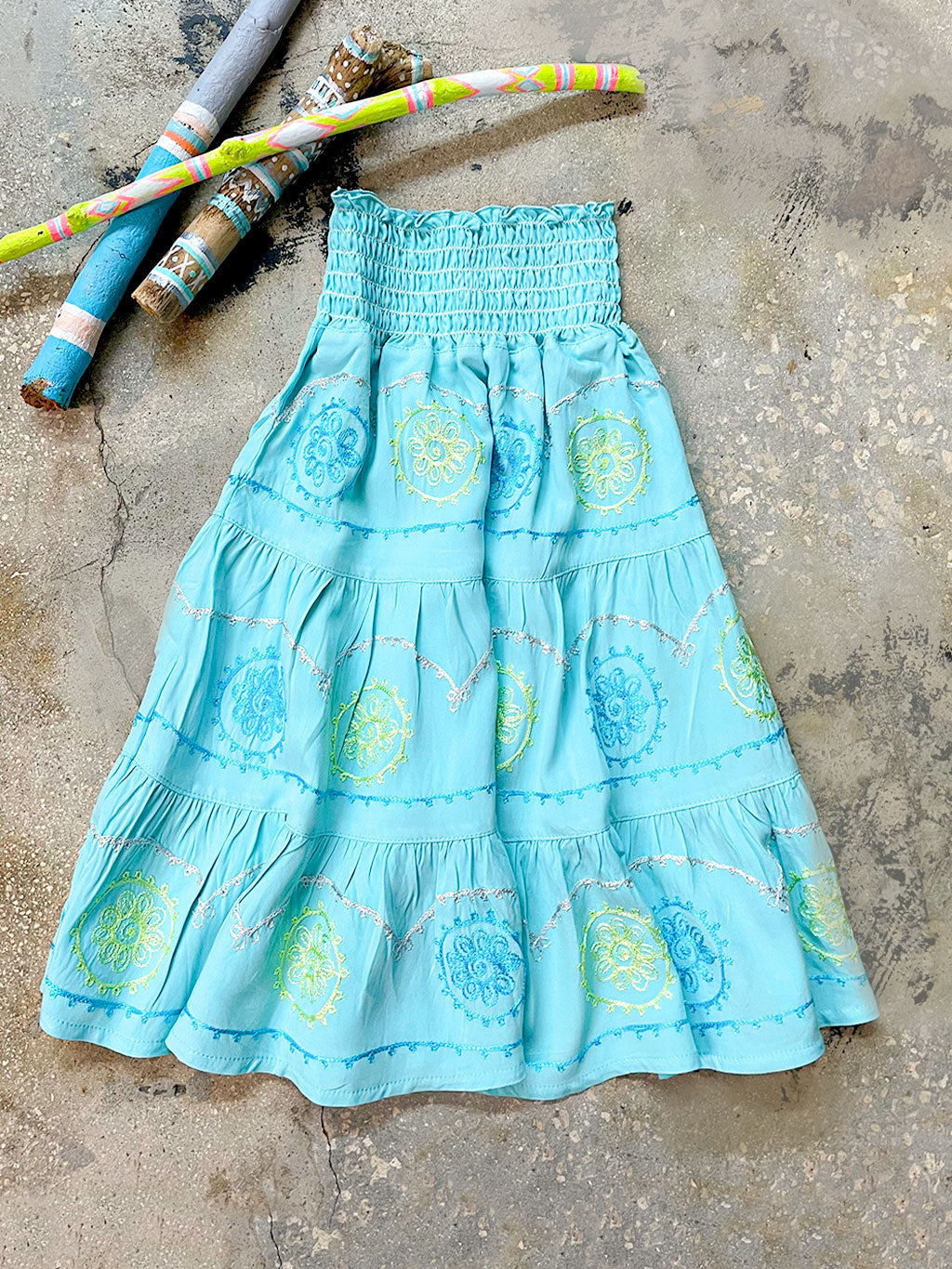 Kids Tiered Boho Maxi Skirt Teal