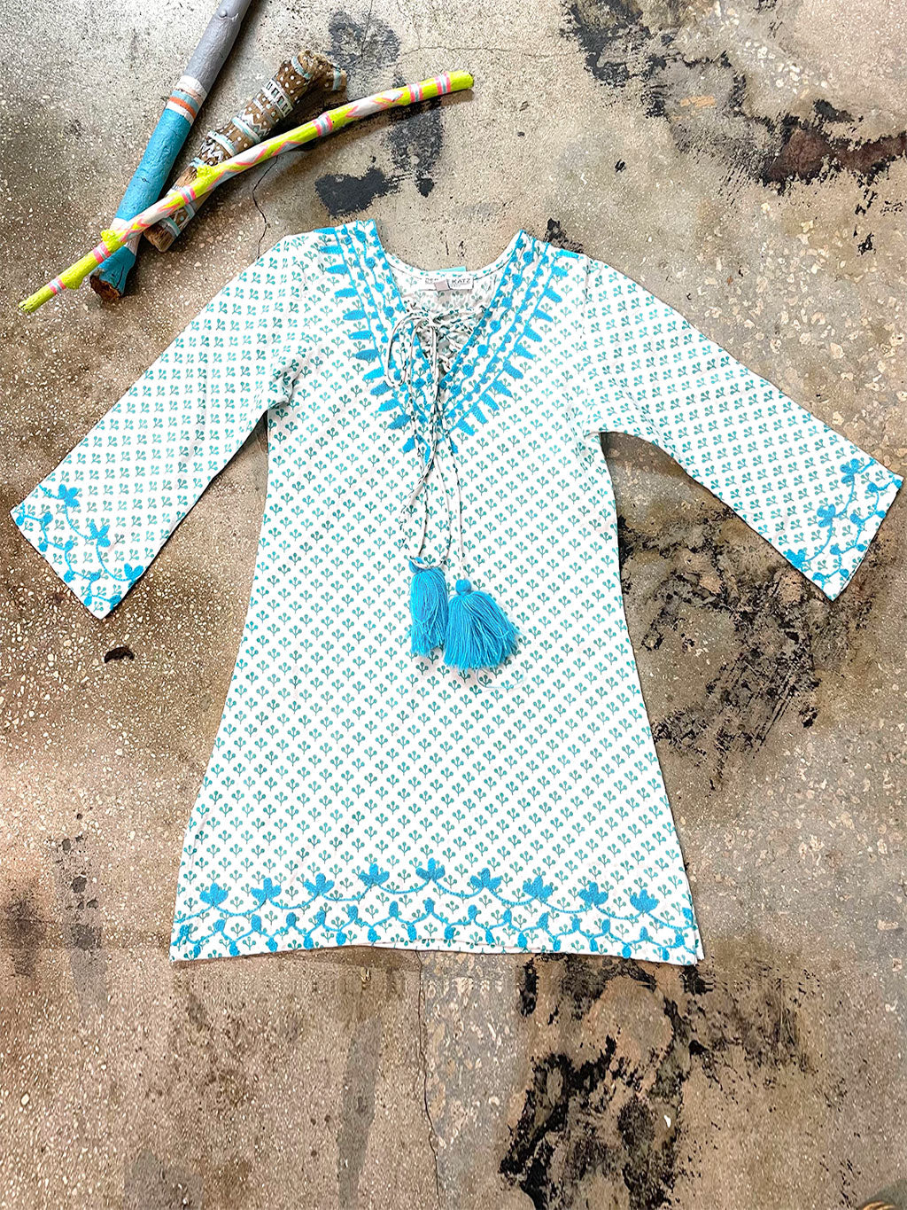 Kids Tara Tunic White/Turquoise