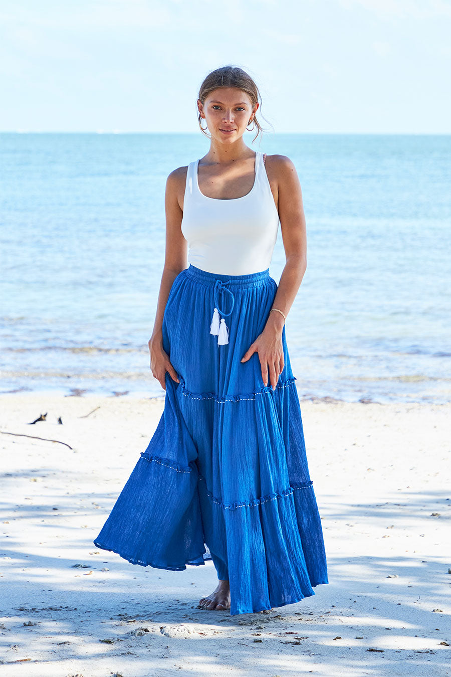 Ariana Tiered Boho Skirt Royal Blue