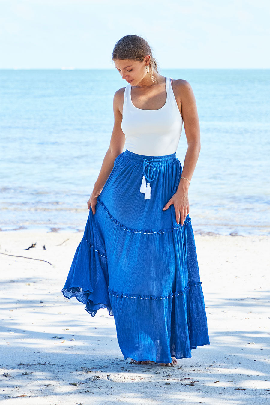 Ariana Tiered Boho Skirt Royal Blue