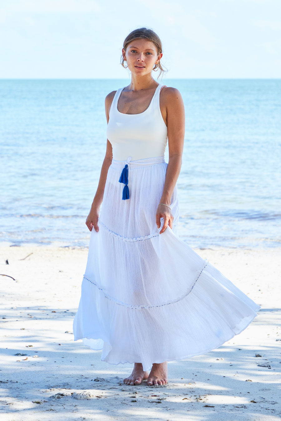 Ariana Tiered Boho Skirt White