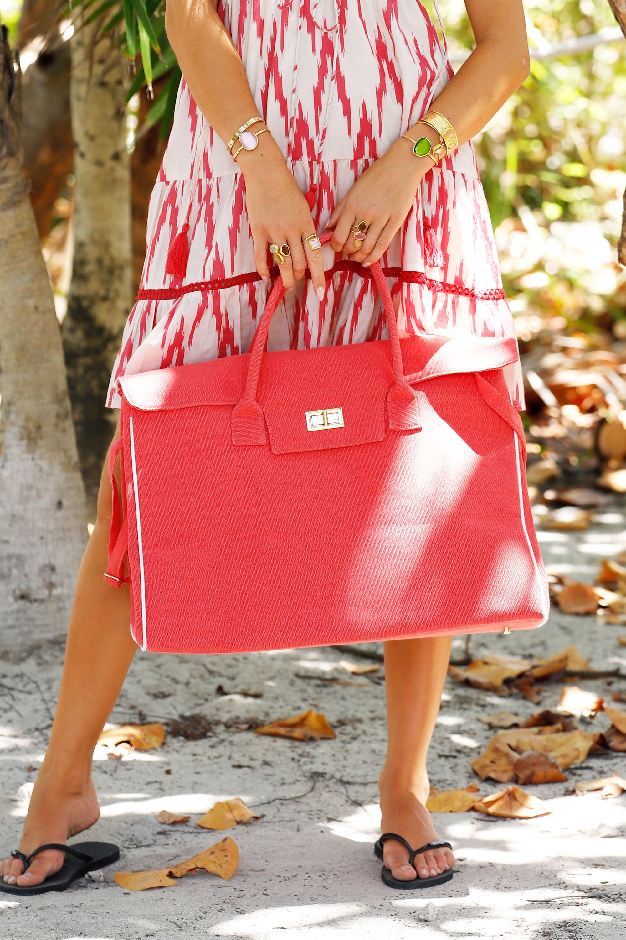 Canvas Boatkin Bag Fiesta carried by hand outdoors
