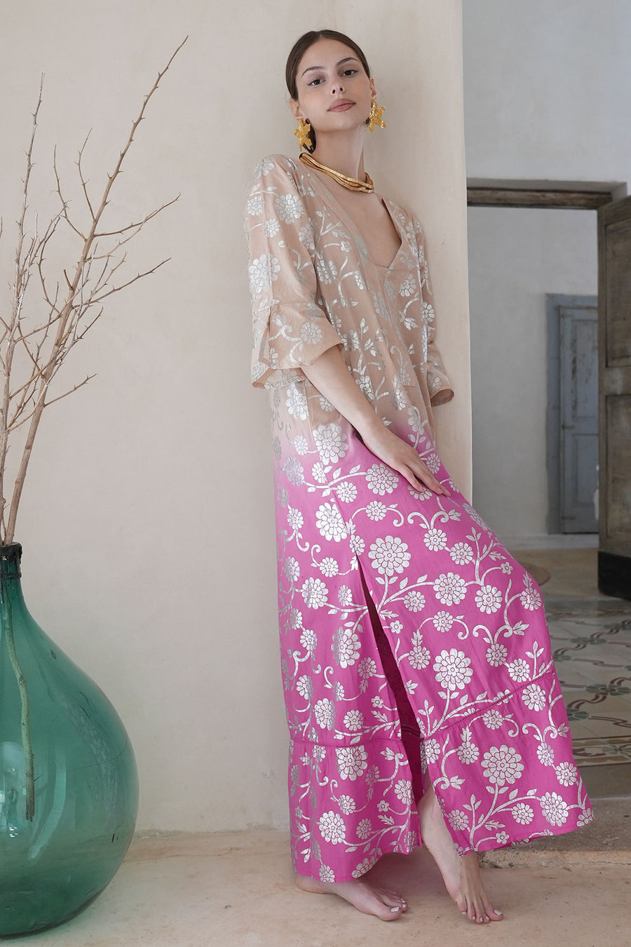 Delfi Maxi Tunic Peach/Fuchsia