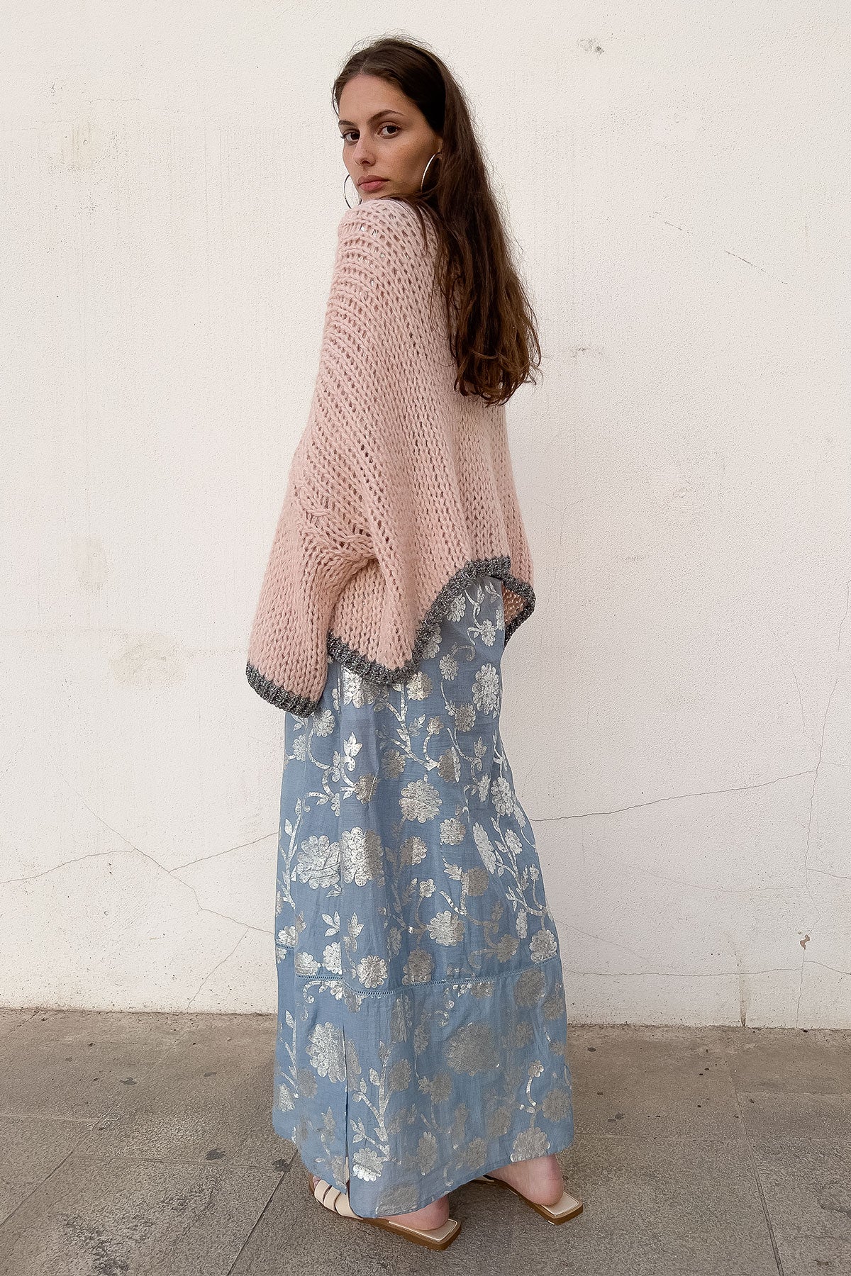 Lula V-Neck Blush Silver Lurex