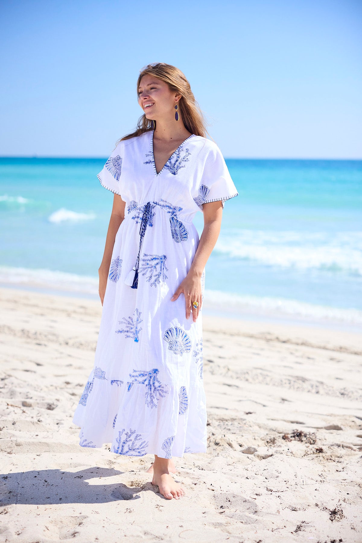 Jayla Maxi Dress. Front view showing drawstring waist.