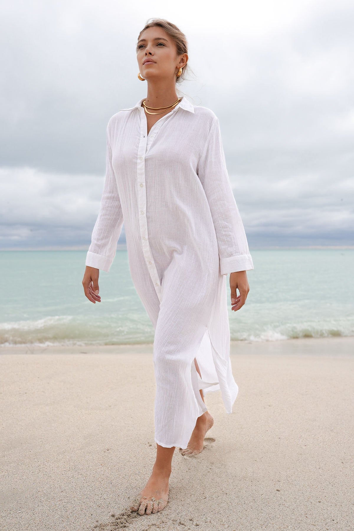 Debbie Katz Nila Maxi Shirt Dress White – White Women's Dress XL