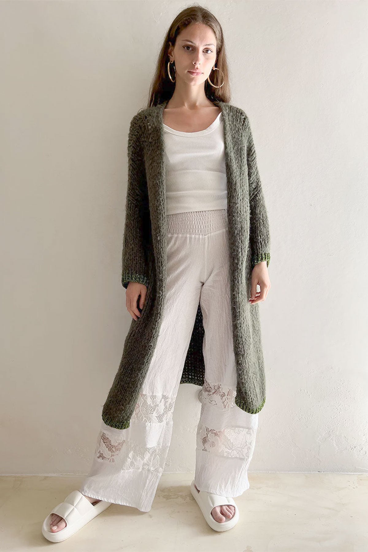Rose Duster Cardigan Khaki Lurex