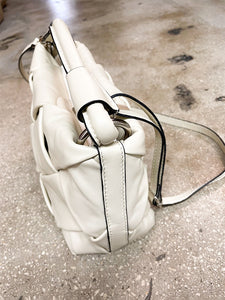 Elsie Woven Leather Handbag Beige