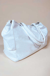 beautiful boho style beach bag made from white cotton canvas with boho embroidery by debbie katz