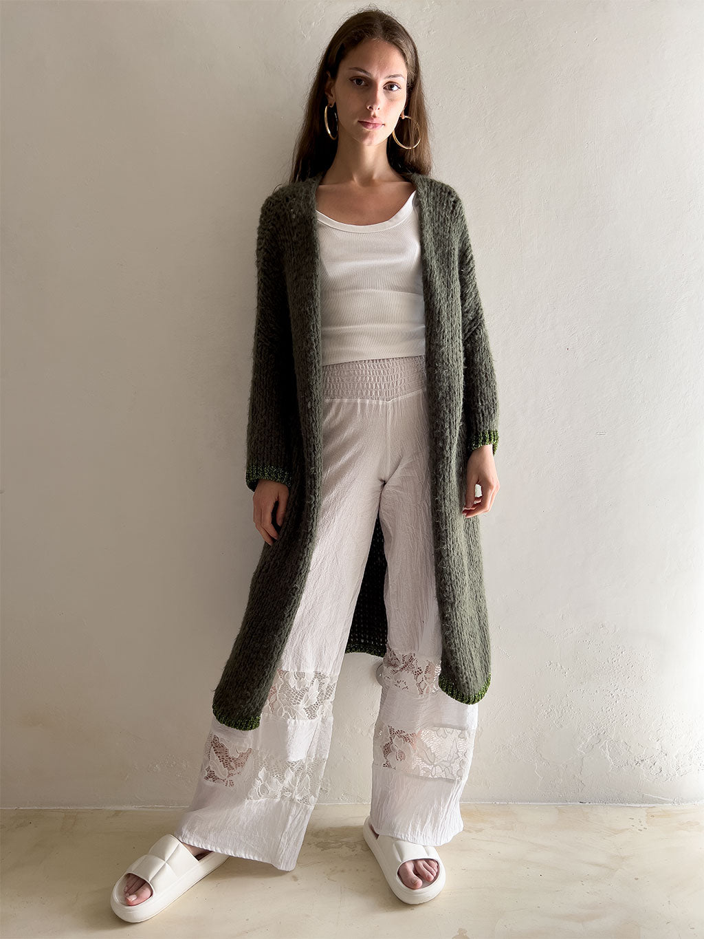 Rose Duster Cardigan Khaki Lurex