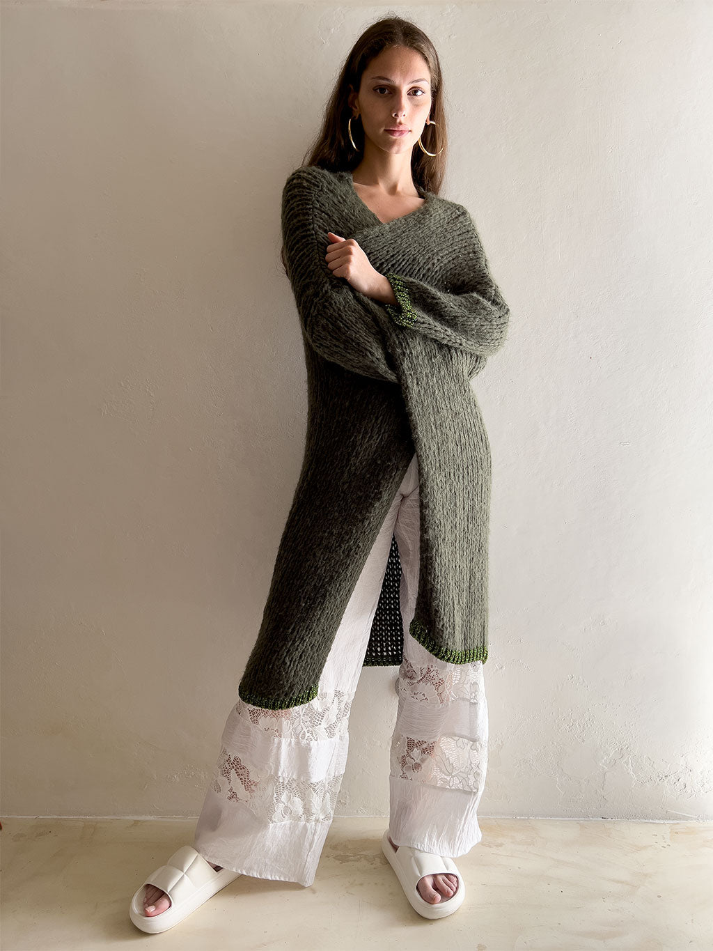 Rose Duster Cardigan Khaki Lurex