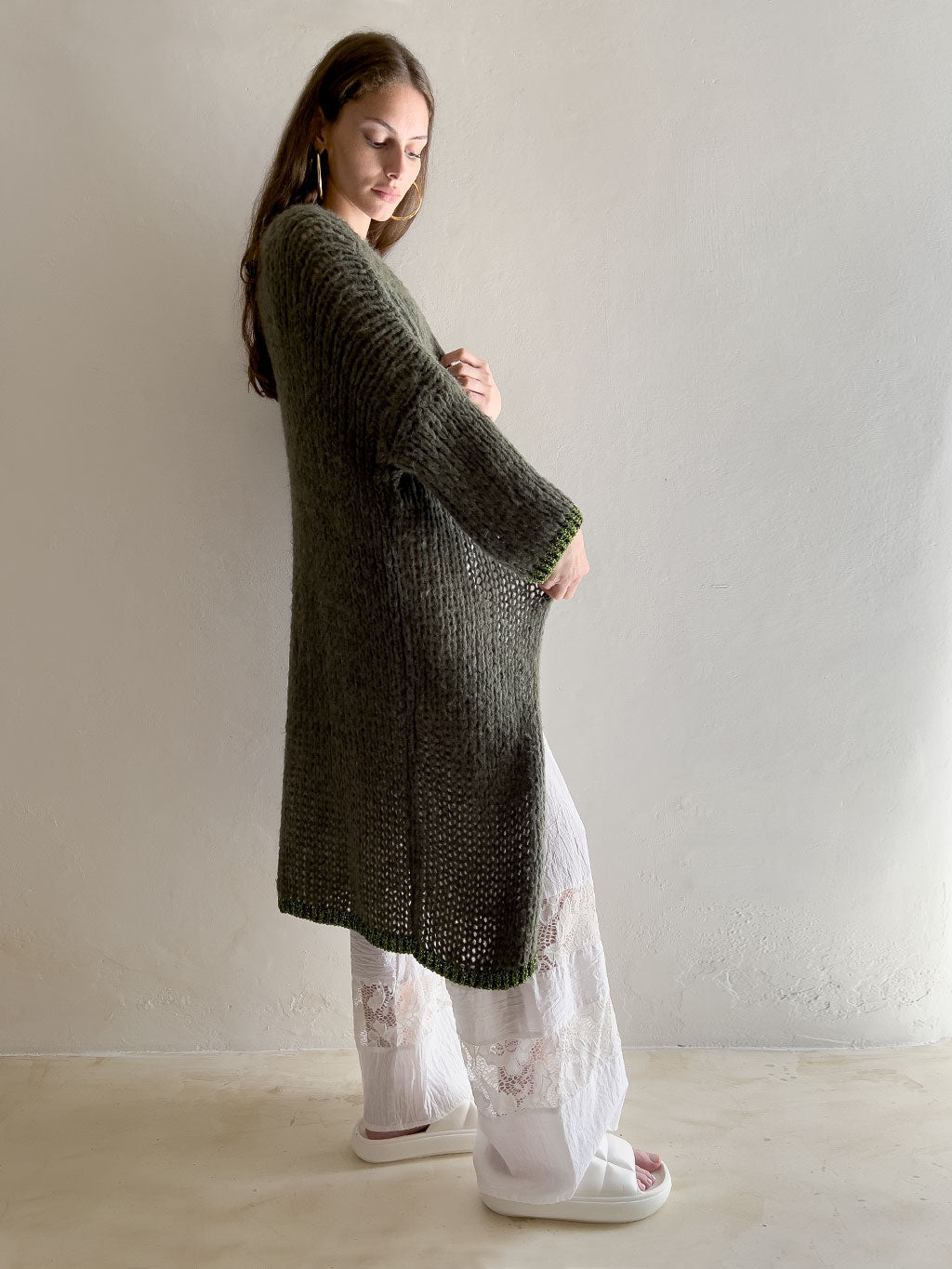 Rose Duster Cardigan Khaki Lurex